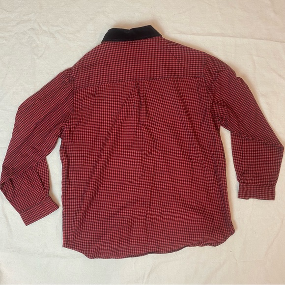 Vtg Christmas Plaid Button Up Shirt Large Cabins Snow Checkered Red Ugly Cute - Picture 3 of 4